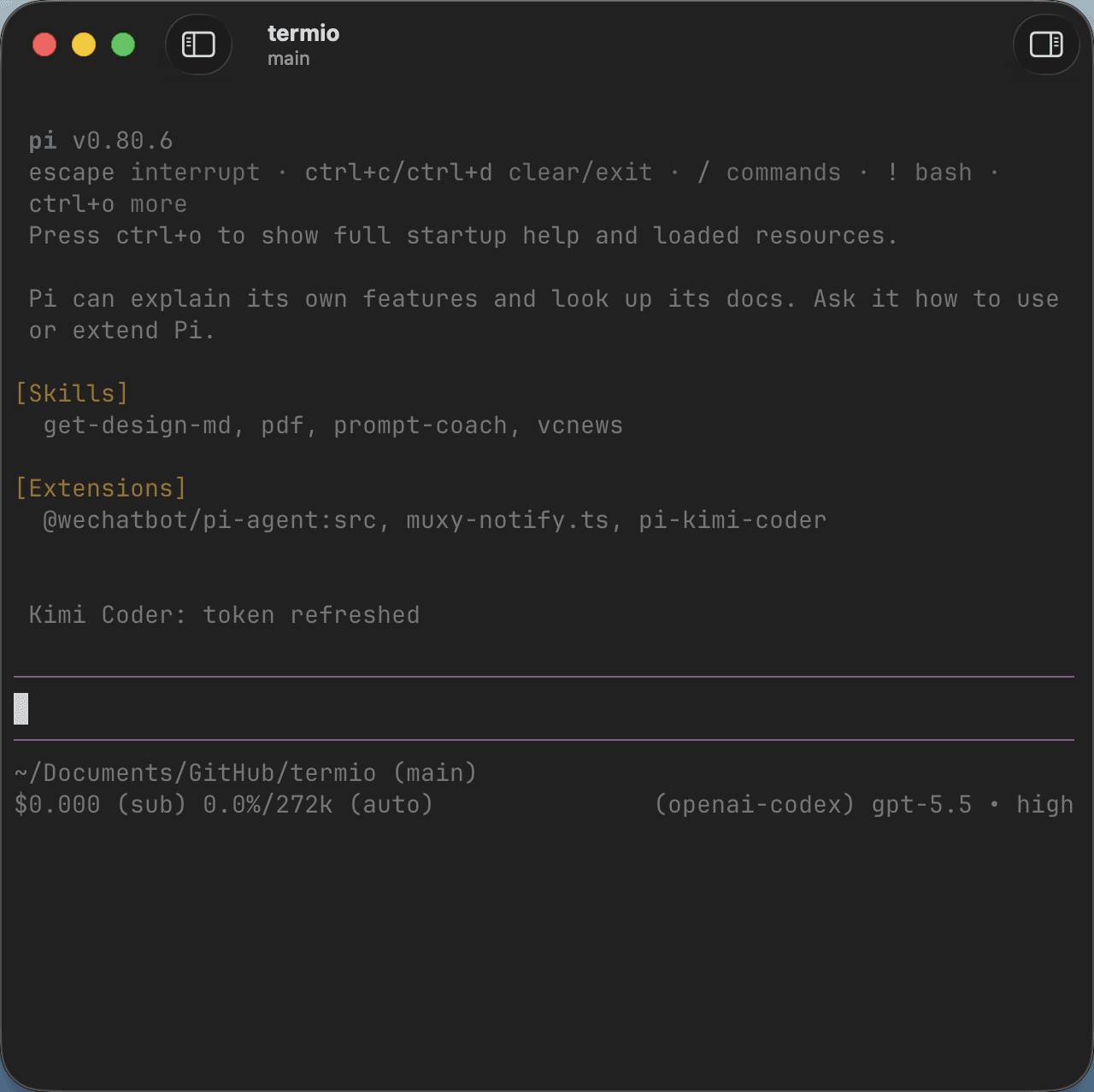 Pi running in Termio
