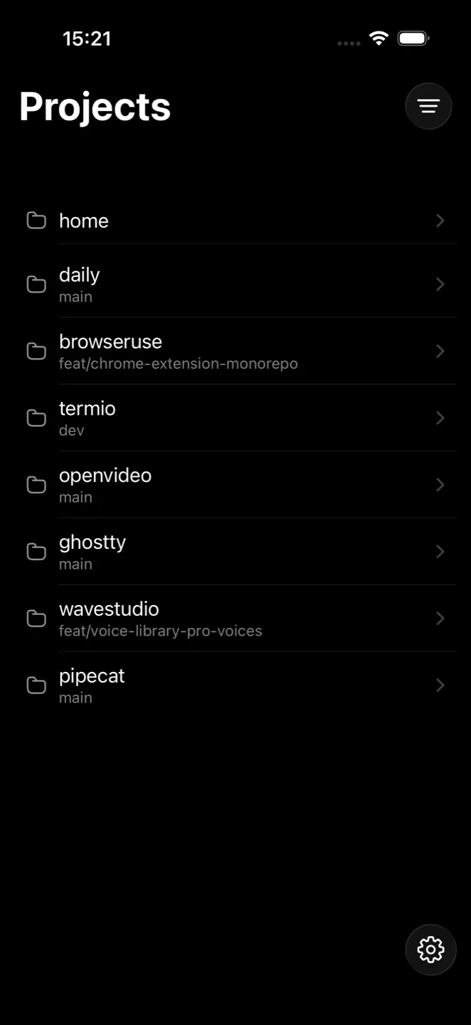 The Projects list on the iPhone